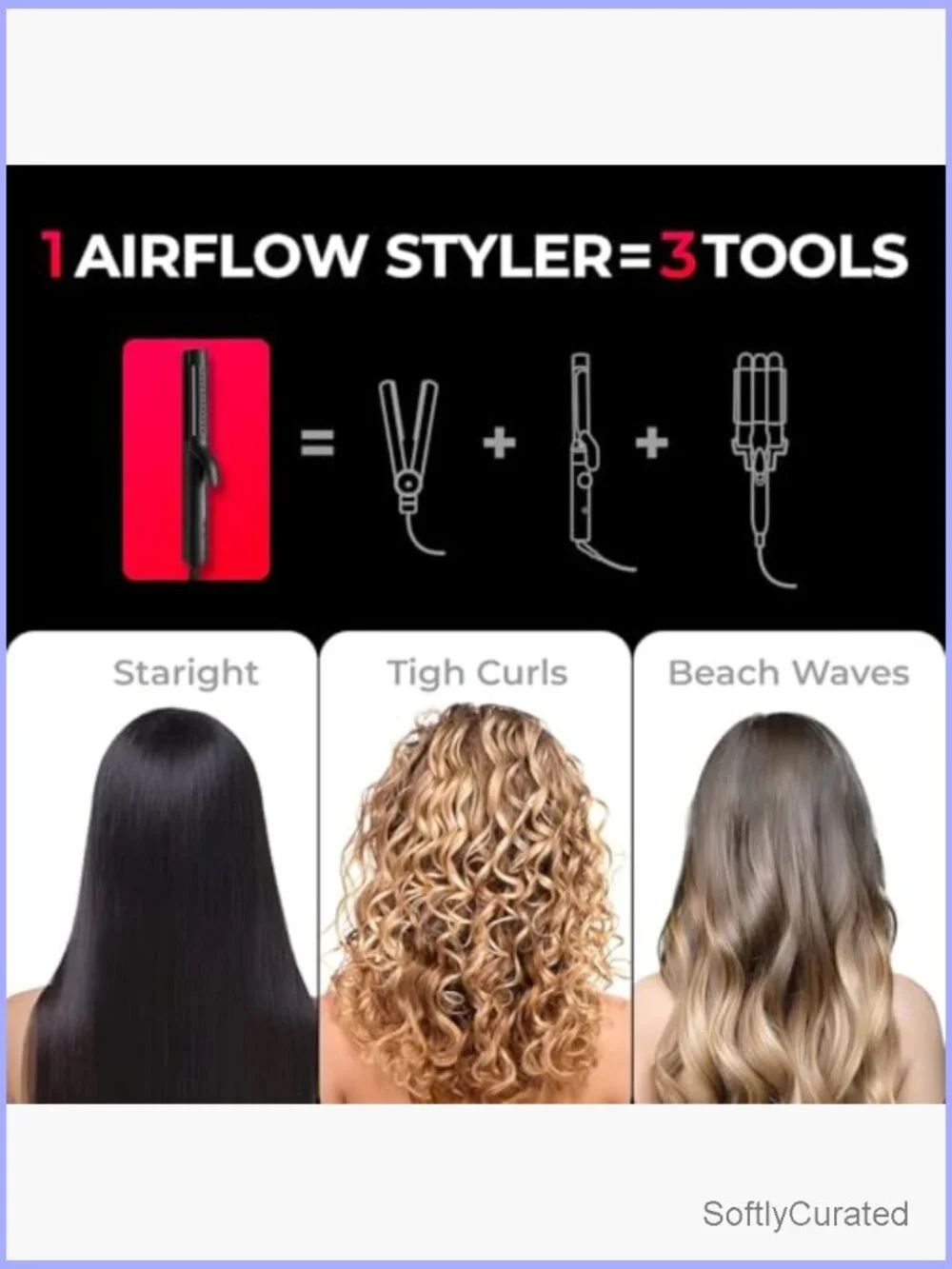 2 in 1 Curling Iron Flat Iron Hair Straightener Curler with Cool Airflow